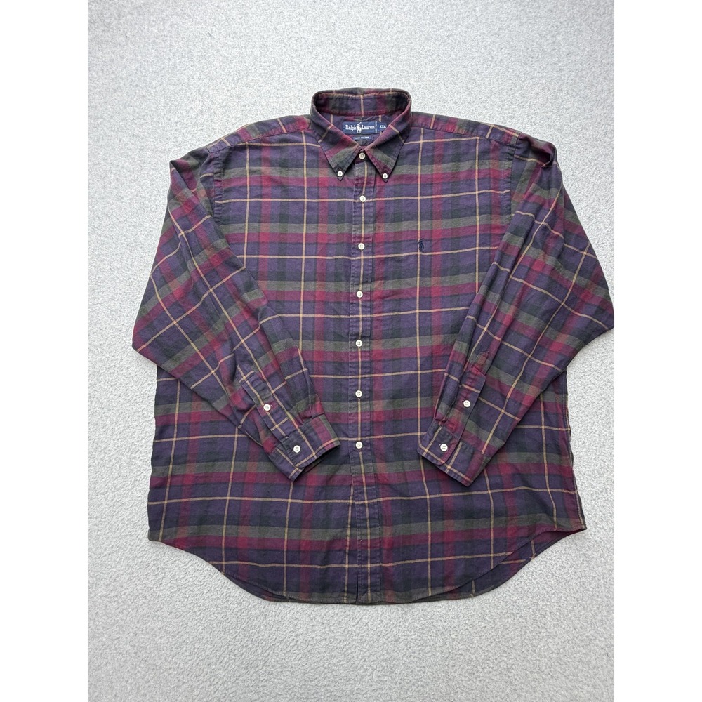 Ralph Lauren Shirt Mens 2XL Purple Plaid Flannel Long Sleeve Button Down Casual